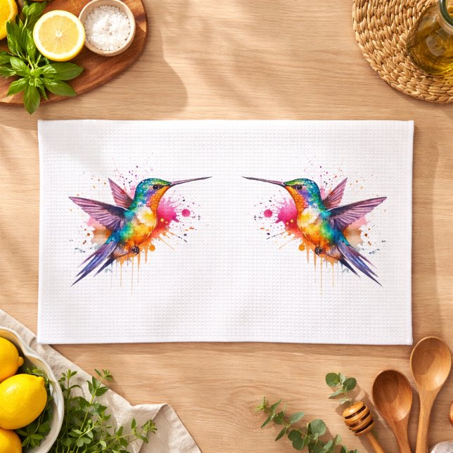 Colourful Flight, watercolor hummingbird  Kitchen Towel (Creator Uploaded)