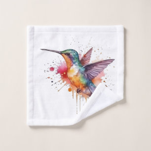 Colourful Flight, watercolor hummingbird  Wash Cloth