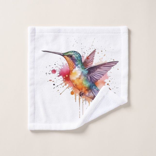 Colourful Flight, watercolor hummingbird  Wash Cloth (Wash Cloth)