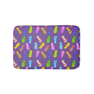 Colourful Flip Flop Sandals Pattern Purple Bath Mat