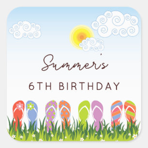 Colourful Flip Flops Fun In The Sun Birthday Party Square Sticker