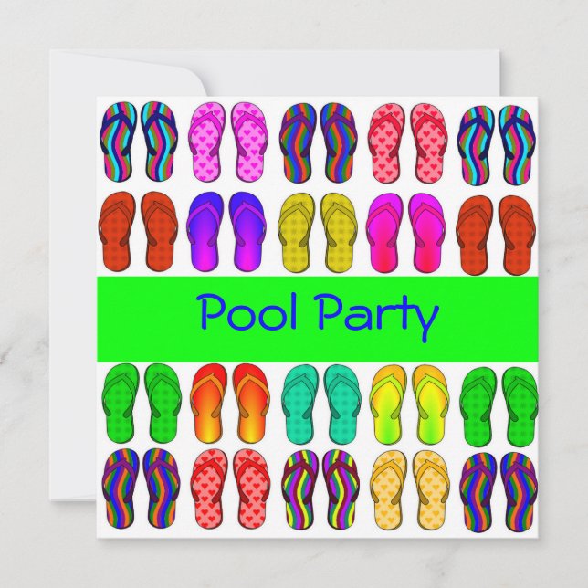 Colourful Flip Flops Pool Party Invitation (Front)