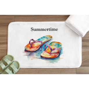 colourful flip flops watercolor customizable  bath mat