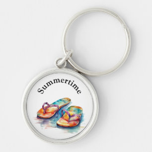 colourful flip flops watercolor customizable keychain