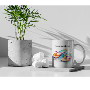 colourful flip flops watercolor customizable Two-Tone coffee mug
