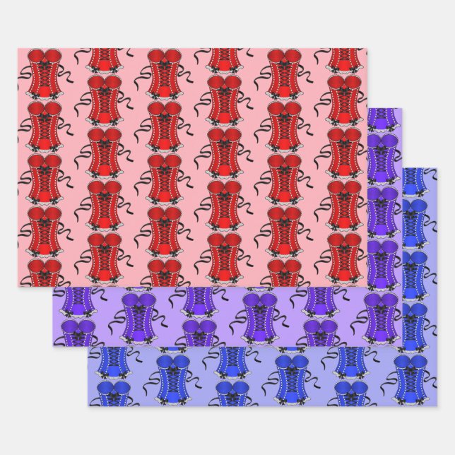 Colourful Flirty Corset Collection Wrapping Paper Sheet (Set)