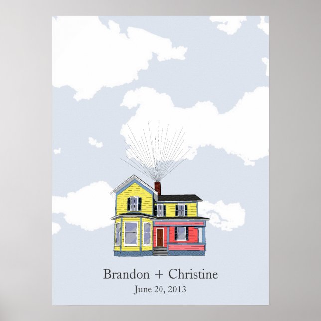 Colourful Floating Home Fingerprint Guestbook (Front)