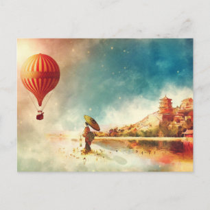 Colourful Floating Hot Air Balloon Flying Japan  Postcard