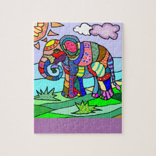 Colourful Flocloristic Abstract Elephant Painting Jigsaw Puzzle