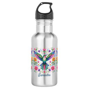 Colourful Flok Art Hummingbird 532 Ml Water Bottle