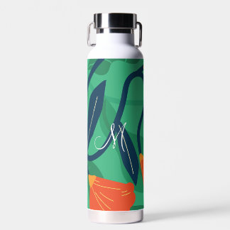 Colourful Flora and Foliage with Yellow on Green Water Bottle