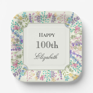 Colourful Floral 100th Birthday Paper Plates