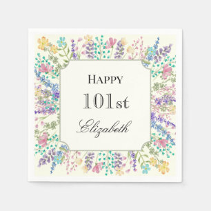 Colourful Floral 101st Birthday Napkin