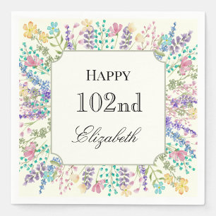 Colourful Floral 102nd Birthday Napkin