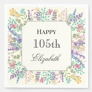 Colourful Floral 105th Birthday Napkins