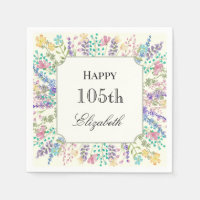 Colourful Floral 105th Birthday Napkins