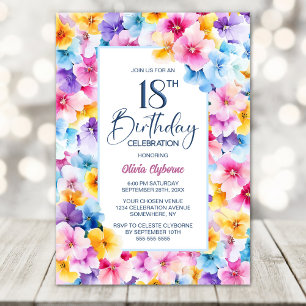 Colourful Floral 18th Birthday Party Invitation