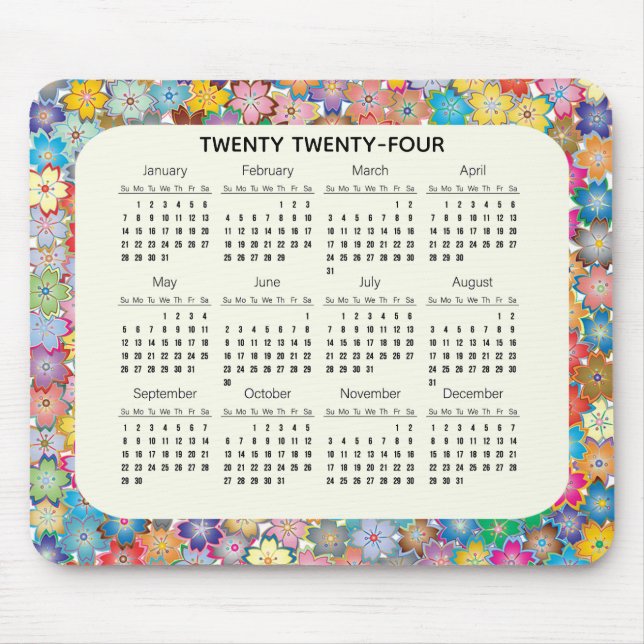 Colourful Floral 2024 Calendar Mousepad (Front)