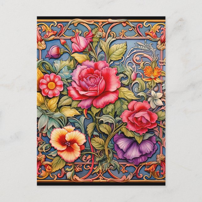 Colourful Floral 3D Effect Background Postcard (Front)