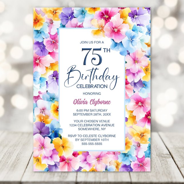 Colourful Floral 75th Birthday Party Invitation (Creator Uploaded)