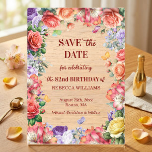 Colourful Floral 82nd Birthday Party Save the Date Acrylic Invitations