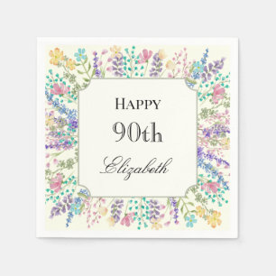 Colourful Floral 90th Birthday Napkin