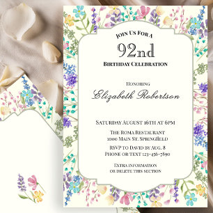Colourful Floral 92nd Birthday Invitation