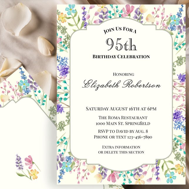 Colourful Floral 95th Birthday Invitation (Creator Uploaded)
