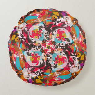 Colourful Floral Abstract Design Round Pillow