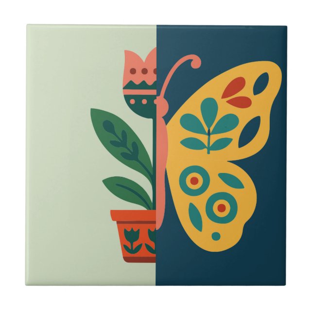Colourful floral and butterfly split graphic desig tile (Front)