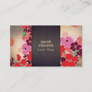 Colourful Floral Art Interior Designer Wood Gold Business Card