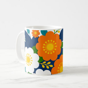 Colourful Floral Art with Orange & White Blossoms Coffee Mug