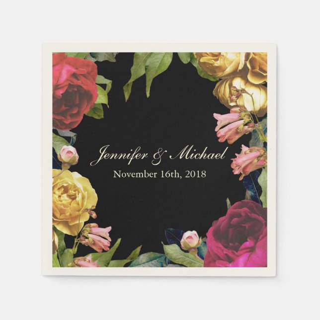 Colourful Floral Artistry Wedding Napkin (Front)
