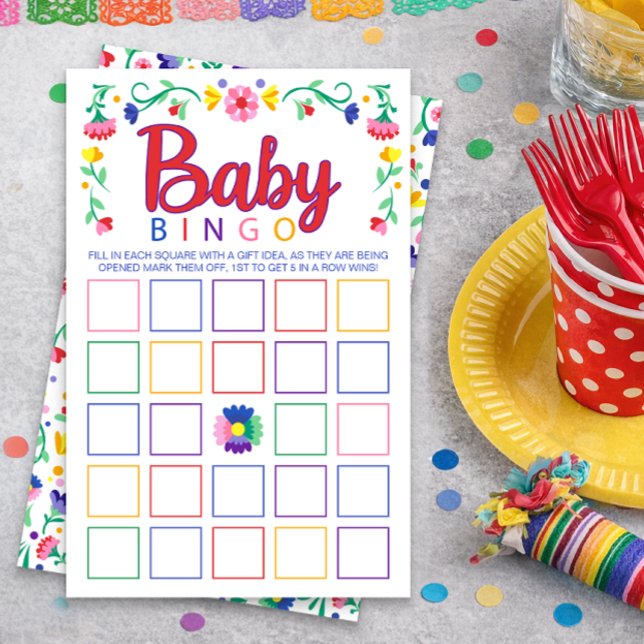 Colourful Floral Baby Bingo Shower Game (Baby Bingo Game Cards)