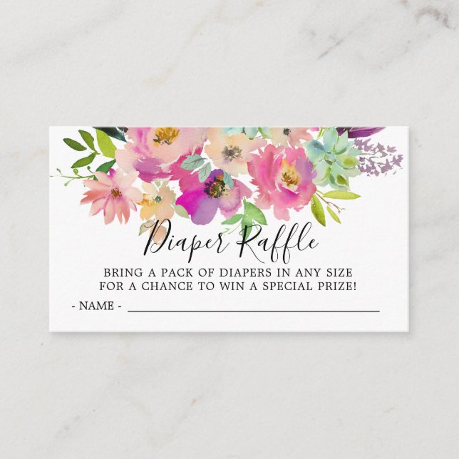 Colourful Floral Baby Shower Diaper Raffle Ticket Enclosure Card (Front)