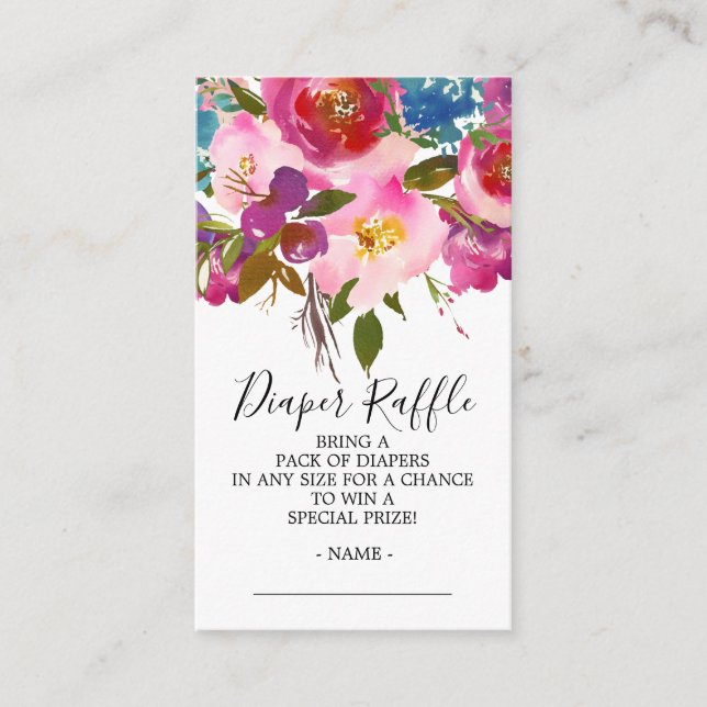 Colourful Floral Baby Shower Diaper Raffle Ticket Enclosure Card (Front)