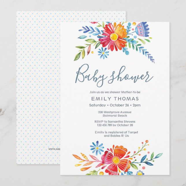 Colourful floral Baby Shower Invitation (Front/Back)