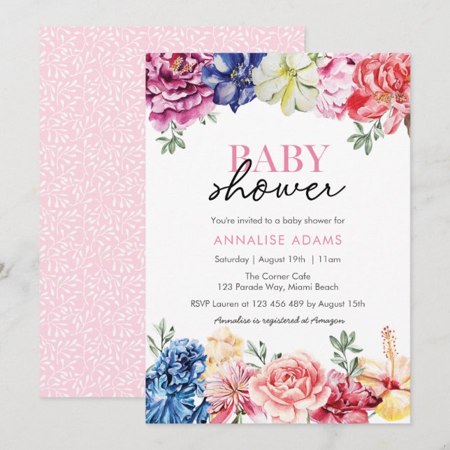 Colourful Floral Baby Shower invitation (Front/Back)
