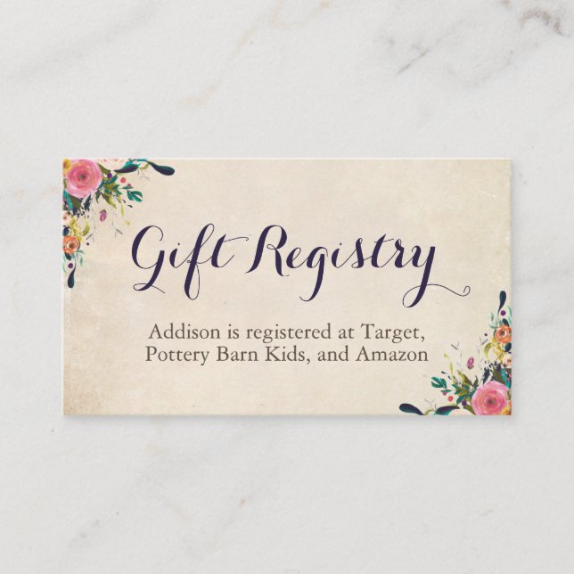 Colourful Floral Baby Shower Registry Insert Cards (Front)