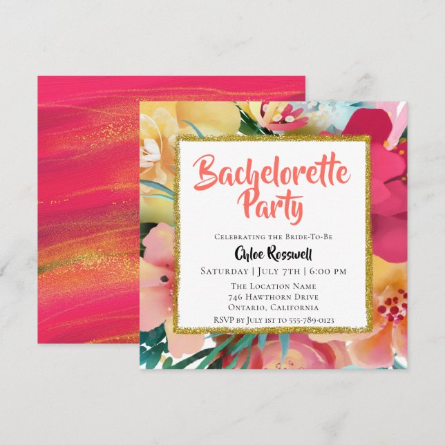 Colourful Floral Bachelorette Party Invitation (Front/Back)
