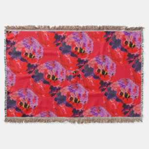 Colourful Floral Bees Red Purple Throw Blanket