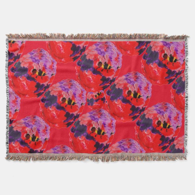 Colourful Floral Bees Red Purple Throw Blanket (Front)