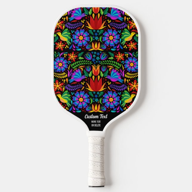 Colourful Floral Bird Pattern Your Custom Text Nam Pickleball Paddle (Front)