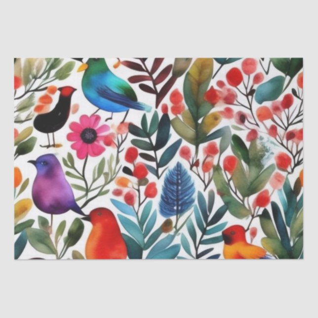 Colourful floral birds tissue paper (Front)