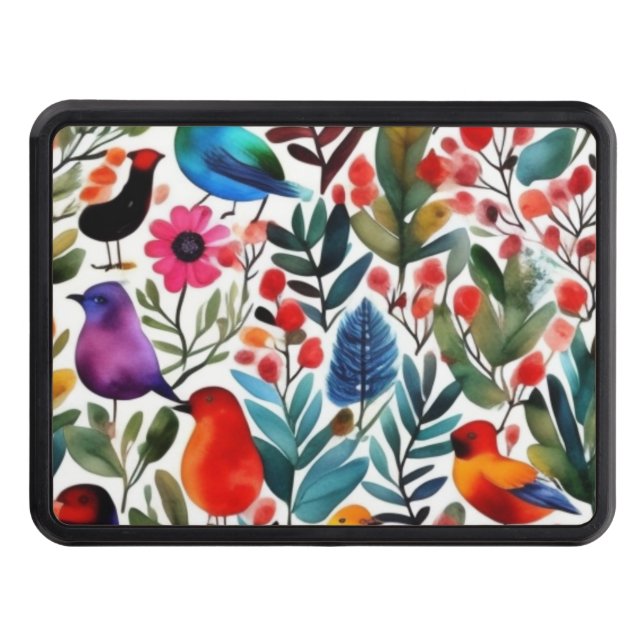 Colourful floral birds trailer hitch cover (Front)