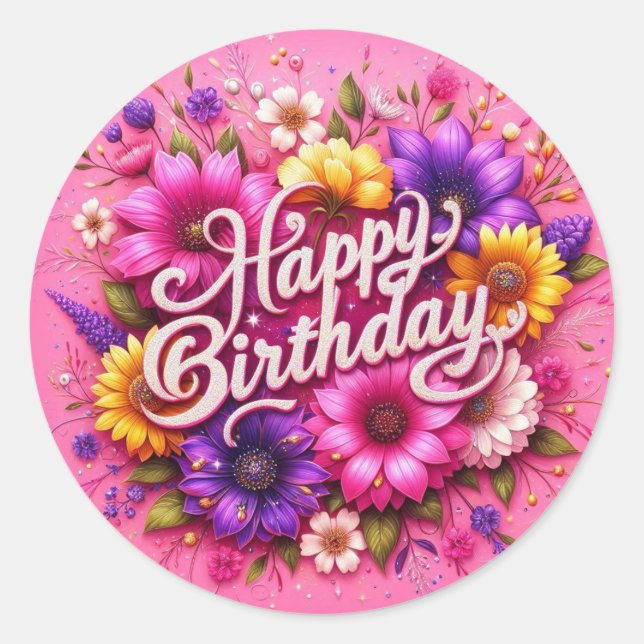 Colourful Floral Birthday Sticker (Front)