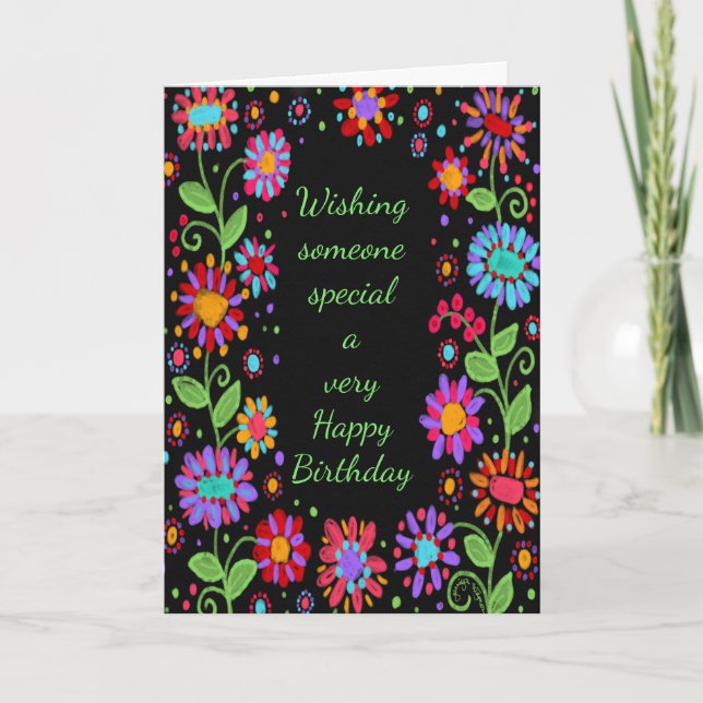 Colourful Floral Birthday Wishes Pretty Card (Front)
