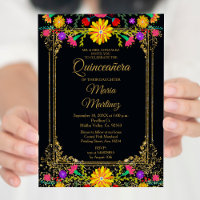 Colourful Floral & Black Background Quinceañera