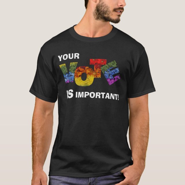 Colourful Floral Black VOTE Men's T-shirt (Front)