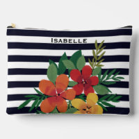 Colourful Floral Black White Striped Personalised